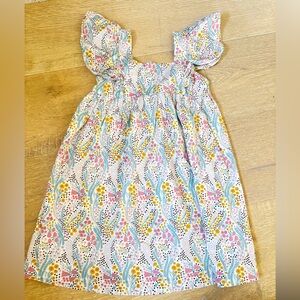 Olivier Girls Floral Flutter Sleeve Dress — Pink, Yellow & Teal 3-4
